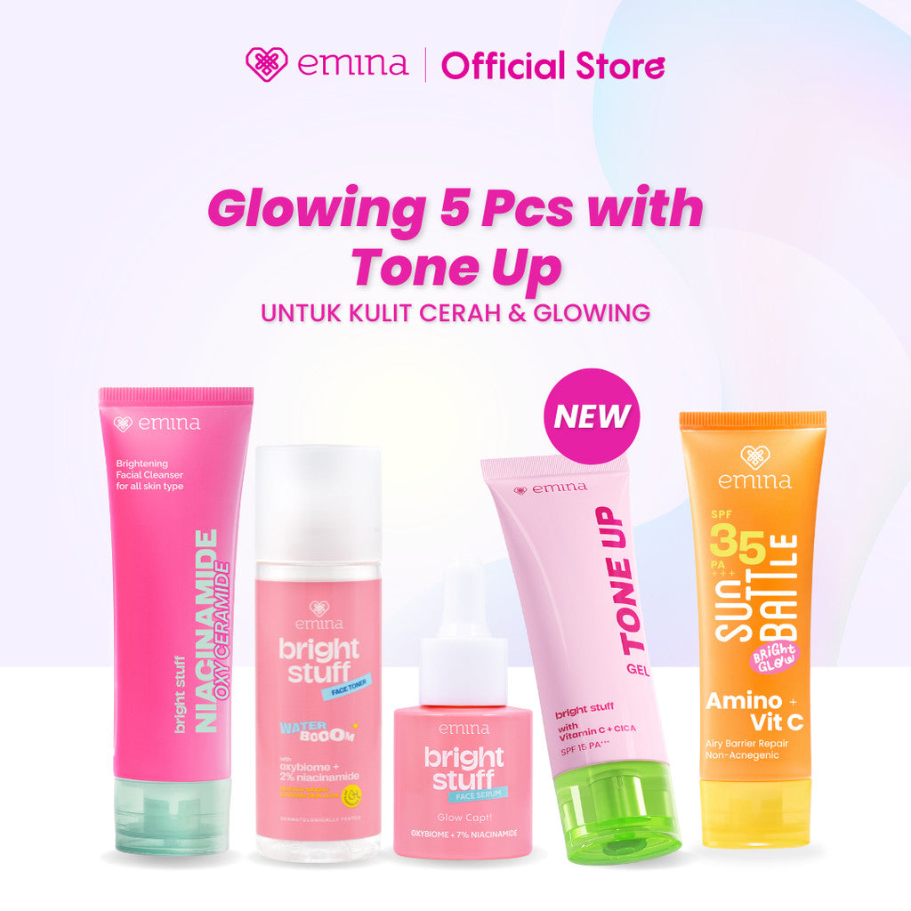 [SPECIAL 11.11] [BRIGHT GLOW SET] Emina Bundle All in 7in1 Face Wash + Exfo Toner + Toner + Serum + Moisturizer Gel + Brightening + Sunscreen Low pH Micellar Water Bright Smooth