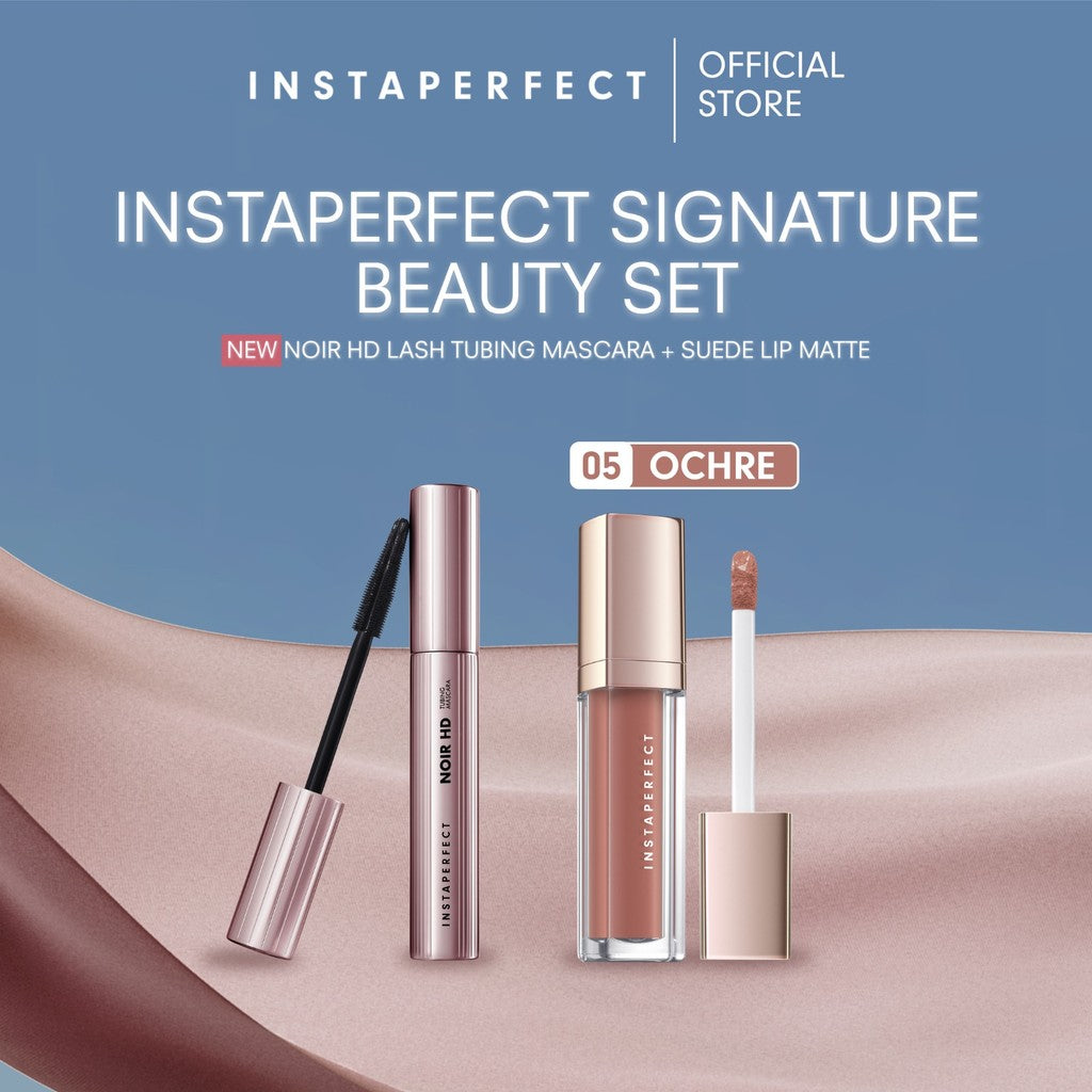 Instaperfect Signature Beauty Set: Bundle Suede Lip Matte + Noir HD Lash Tubing Mascara- Beauty Make Up Set untuk tampilan flawless- Mascara Peel Off - Lip Cream- Lip Matte