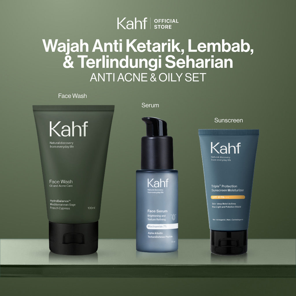 [KAHF BUNDLE 3IN1 PAKET PERAWATAN WAJAH : WAJAH ANTI KETARIK, LEMBAB, & TERLINDUNGI SEHARIAN] Paket Face Care Expert Complete Kit (Face Wash + Serum + Sunscreen Moisturizer) - Suitable for Daily Use