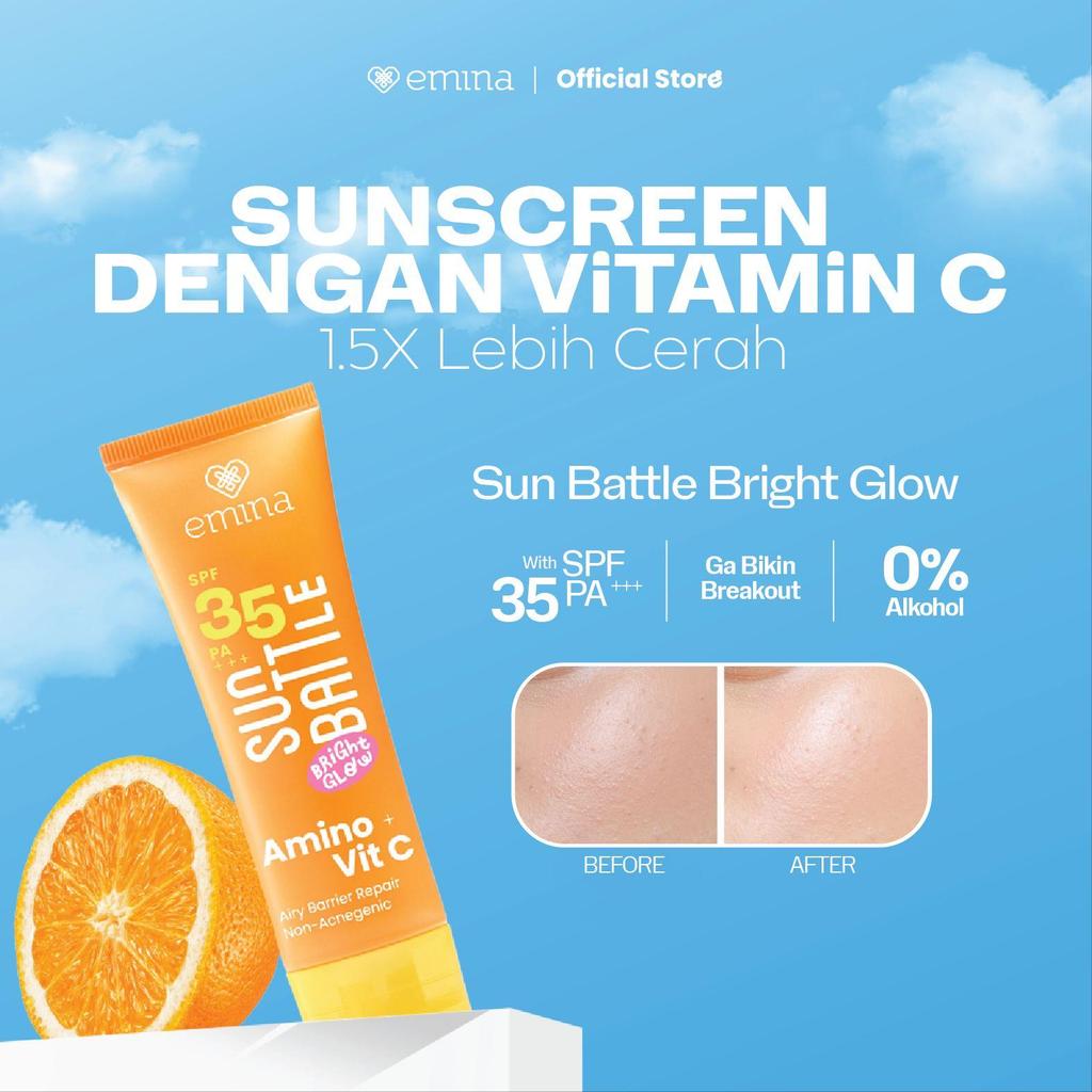 [SPECIAL 11.11] Emina Sun Battle Bright Glow SPF 35 PA+++ - Sunscreen Serum Amino Vitamin C - Cerah, Ringan, Hydrating [Teruji In Vivo] Non acnegenic & Non Comedogenic. Cocok semua jenis kulit