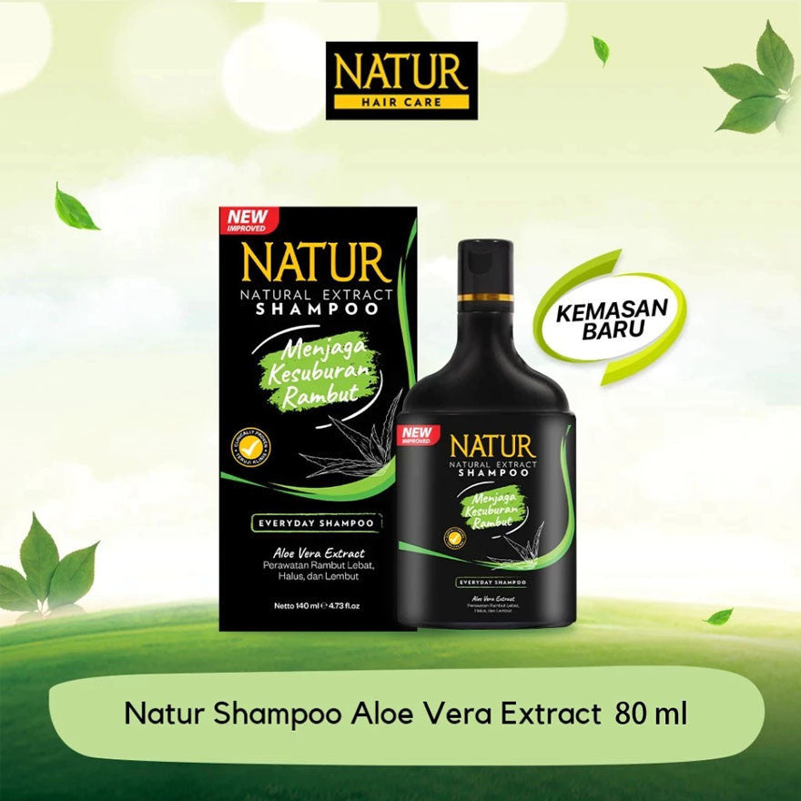 NATUR Shampoo Aloe Vera / Ginseng Extract 80ML | 140ML | 270ML - Perawatan Rambut Anti Rontok dan Ketombe