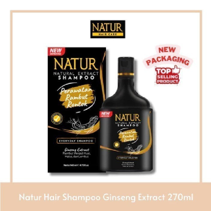 NATUR Shampoo Aloe Vera / Ginseng Extract 80ML | 140ML | 270ML - Perawatan Rambut Anti Rontok dan Ketombe