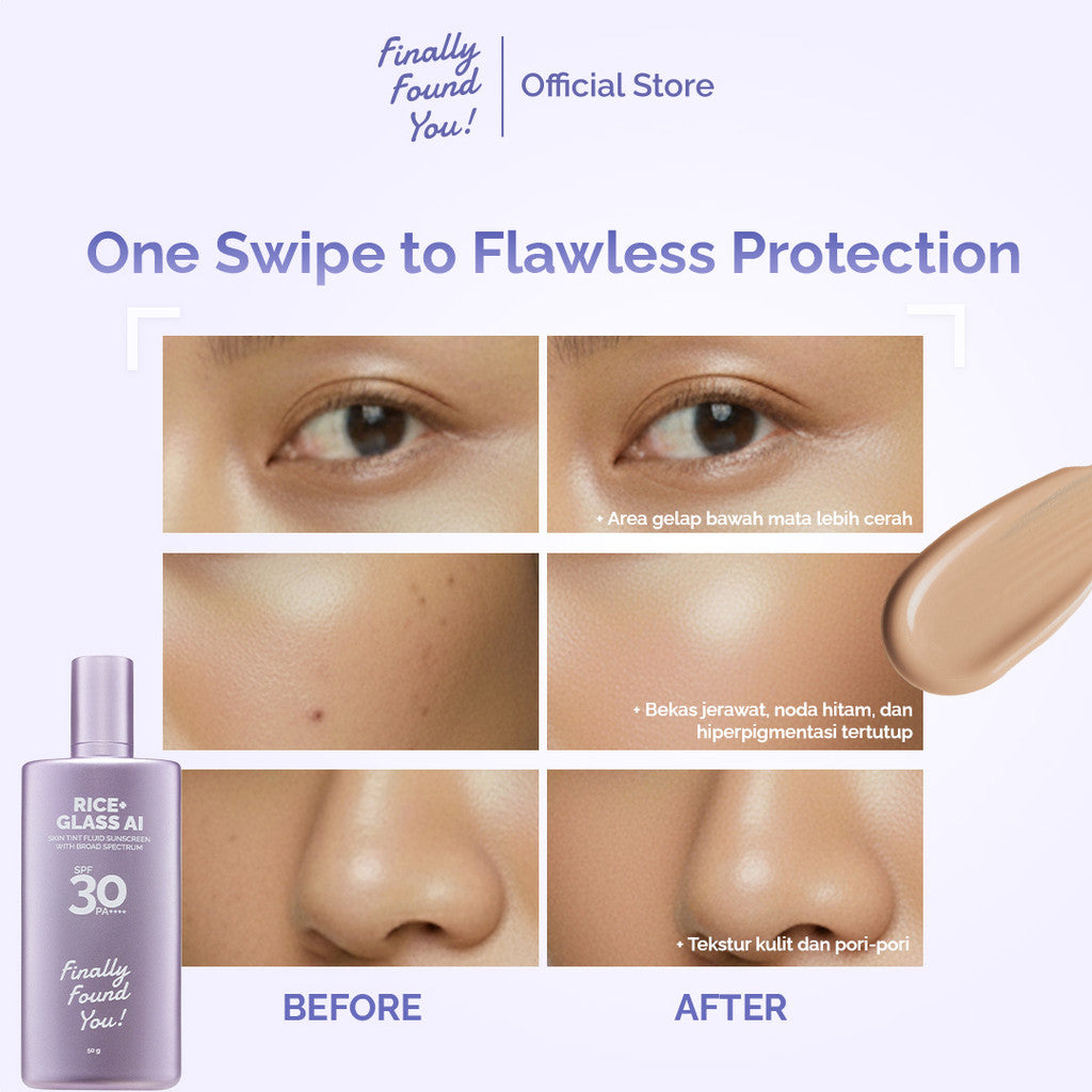 [NEW] Finally Found You! RICE+ Glass AI Skin Tint Fluid Sunscreen with Broad Spectrum SPF 30 PA++++ | 2in1 Skin Tint & Tinted Sunscreen