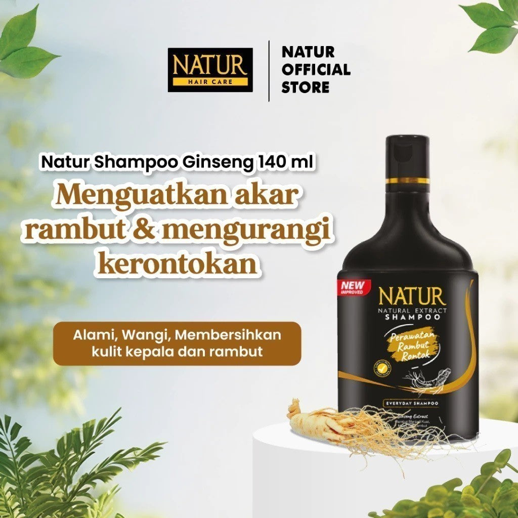 NATUR Shampoo Aloe Vera / Ginseng Extract 80ML | 140ML | 270ML - Perawatan Rambut Anti Rontok dan Ketombe