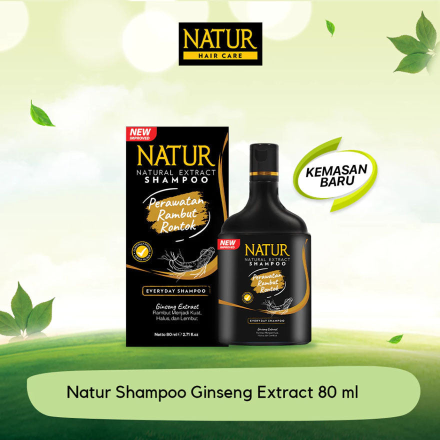 NATUR Shampoo Aloe Vera / Ginseng Extract 80ML | 140ML | 270ML - Perawatan Rambut Anti Rontok dan Ketombe