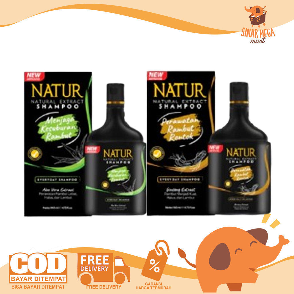 NATUR Shampoo Aloe Vera / Ginseng Extract 80ML | 140ML | 270ML - Perawatan Rambut Anti Rontok dan Ketombe