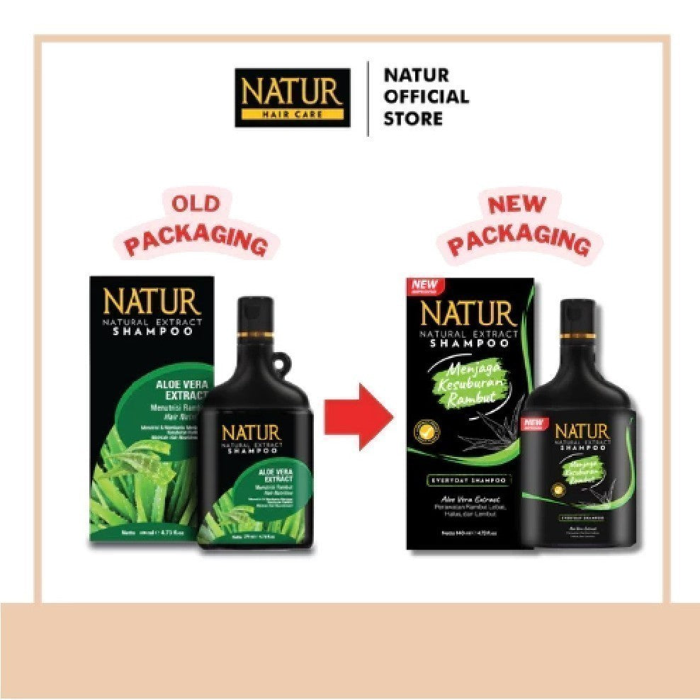 NATUR Shampoo Aloe Vera / Ginseng Extract 80ML | 140ML | 270ML - Perawatan Rambut Anti Rontok dan Ketombe