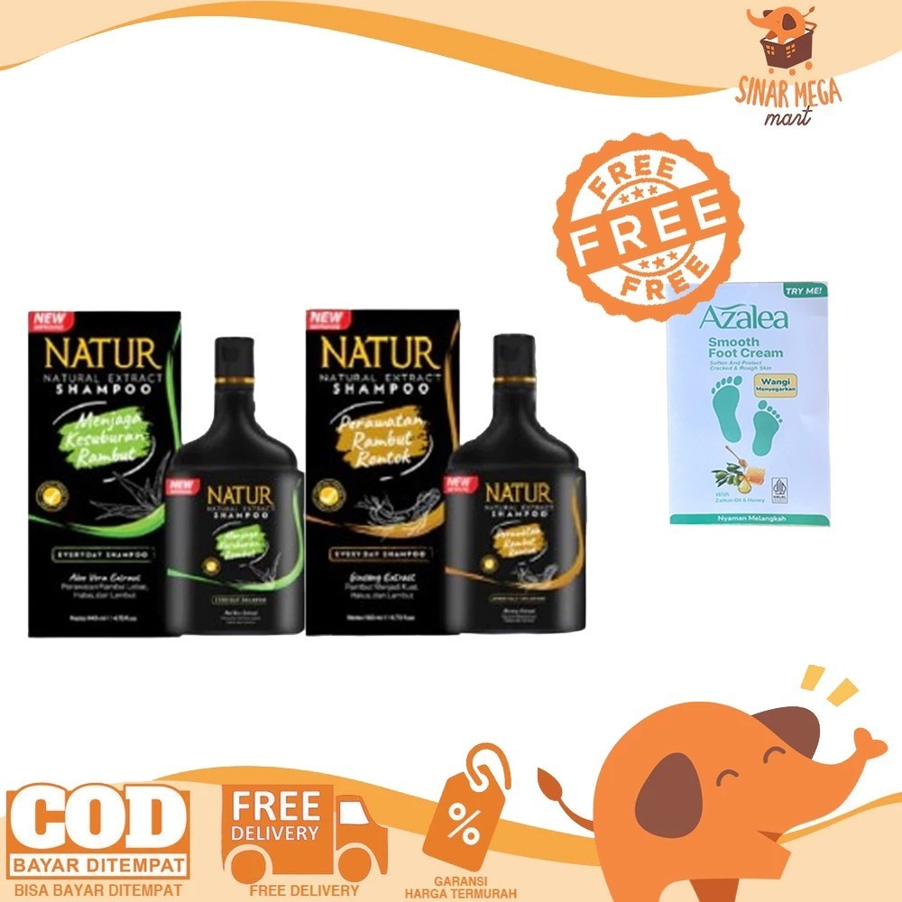 NATUR Shampoo Aloe Vera / Ginseng Extract 80ML | 140ML | 270ML - Perawatan Rambut Anti Rontok dan Ketombe