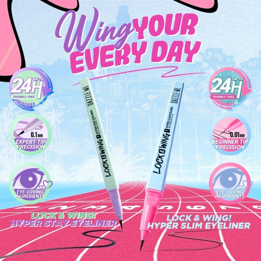 DAZZLE ME Lock&Pop Volumax-ing Longlash-ting Mascara | Duo Eyeliner Series Hyper Stay and Hyper Slim | Eyebrow Pencil Series Pensil Alis Tahan Lama