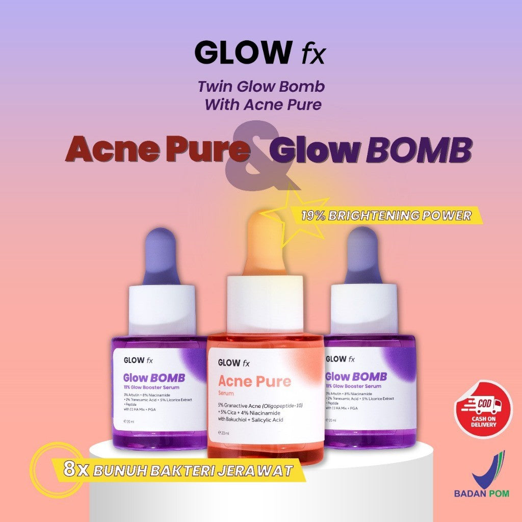 GLOW FX Bundle Set 2pcs Glow Bomb Serum 20ml + 1pcs Acne Pure Serum 20ml