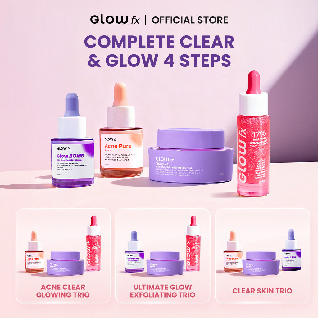 GLOW FX Clear Skin & Glow Complete 4 Step Bundle - Skincare Lengkap Jerawat & Brightening 4 Langkah