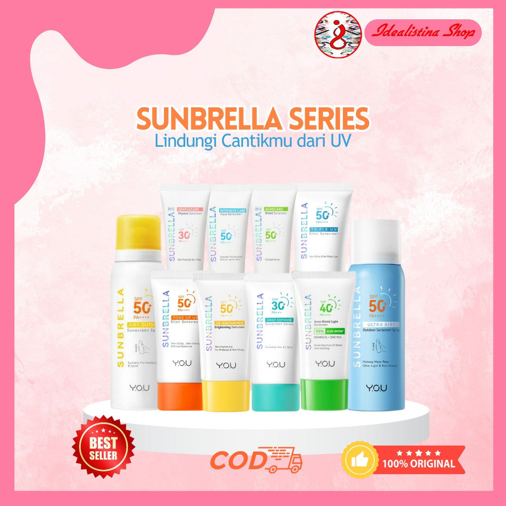 Y.O.U Sunbrella Sunscreen | Triple UV, 2% Niacinamide Brightening, Tone Up, Acnecare, Airy Outdoor,Airy Ultra Spray, Acna Shield Light