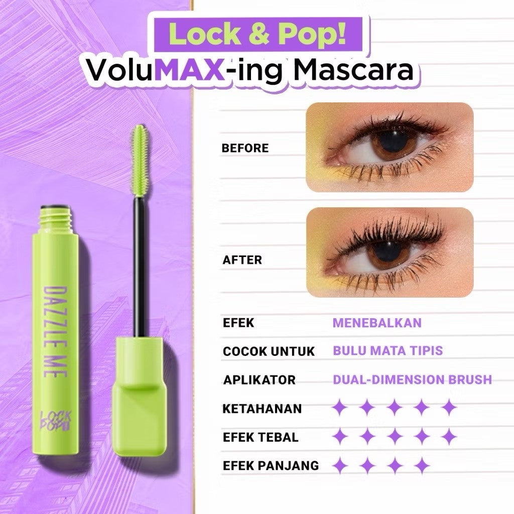 DAZZLE ME Lock&Pop Volumax-ing Longlash-ting Mascara | Duo Eyeliner Series Hyper Stay and Hyper Slim | Eyebrow Pencil Series Pensil Alis Tahan Lama