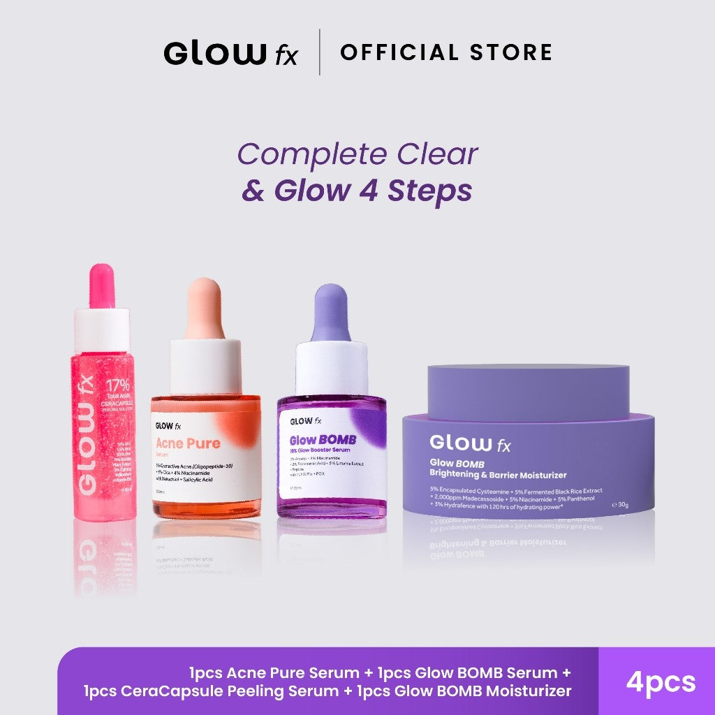 GLOW FX Clear Skin & Glow Complete 4 Step Bundle - Skincare Lengkap Jerawat & Brightening 4 Langkah