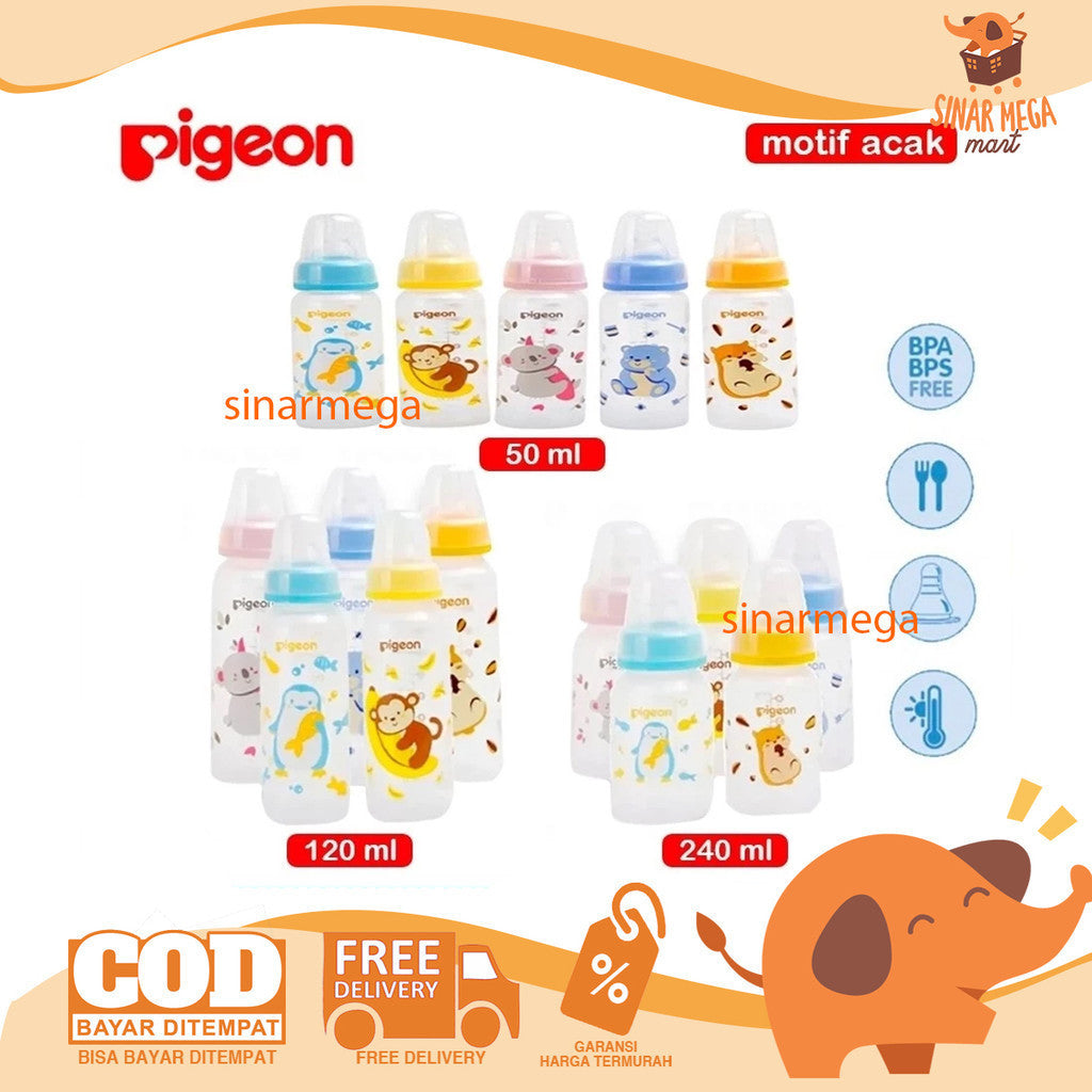 Pigeon PP Slim Neck Bottle 240ml 120ml 50ml - Botol Susu Pigeon Leher Standar Eco Pack