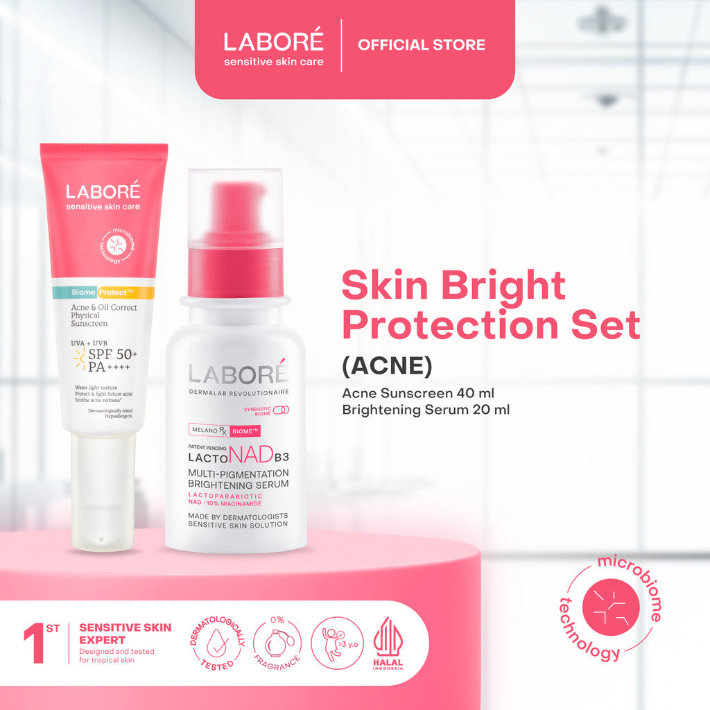 Labore Skin Bright Protection Set -   Multi-Pigmentation Brightening Serum 20 ml |   Physical Sunscreen 30 ml - Serum Brightening Mencerahkan Mengatasi Multi Pigmentasi Bekas Jerawat Sunscreen Kulit Normal dan Berjerawat Skincare Best Seller