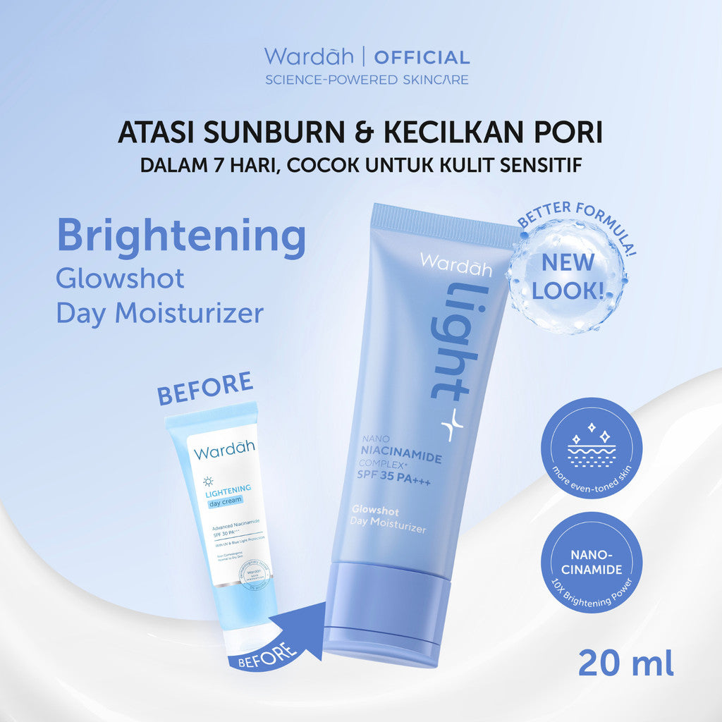 WARDAH Lightening Glowshot Day Moisturizer | Light+ Cream Niacinamide Brightening Moisturizer Pelembab Wajah Pemutih Wajah Facial Day Cream Skincare BPOM - Mencerahkan, Melembapkan, dan Melindungi Kulit - Skincare