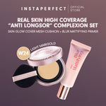 Instaperfect Real Skin High Coverage Smooth Glow Finish Complete Complexion Set- Bundle  Skin Glow Mesh Cushion+ Quickmatte Loose Powder- Paket Make up Glow Finish High Coverage