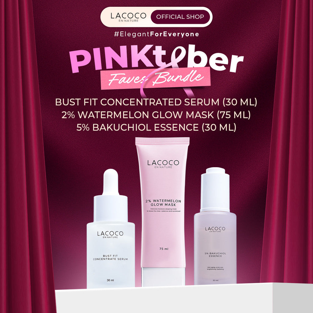 Lacoco PINKtober Faves Bundle - Bust Fit Serum, Watermelon Glow Mask, Bakuchiol Essence