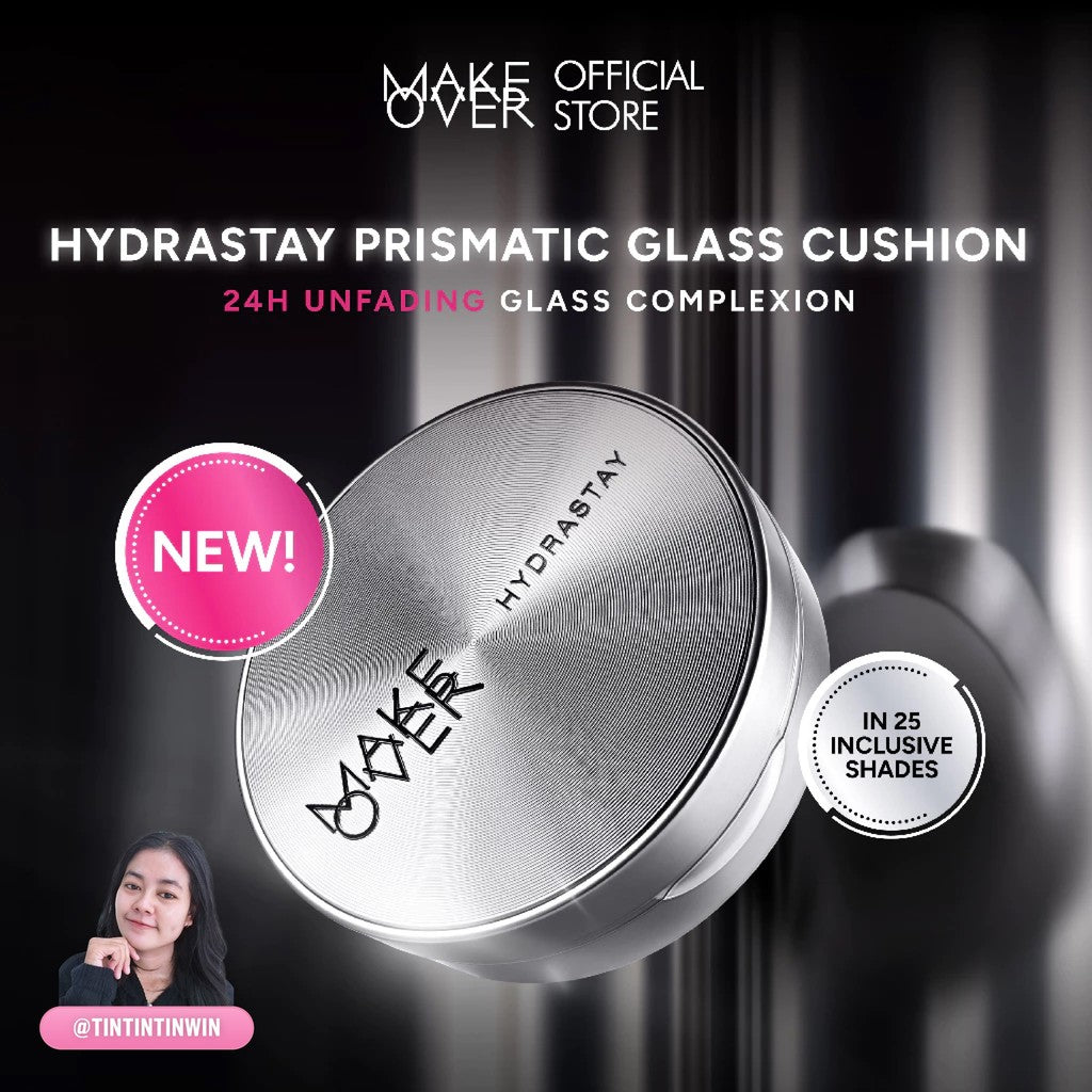MAKE OVER Flawless Glow Base Bundle: NEW! Perfect Cover Powder Foundation Full Size + Hydrastay Prismatic Glass Cushion - Paket Lengkap Cushion Glow dan Bedak Hasil Tahan Lama Glass Skin Kulit Lembab Anti Crack