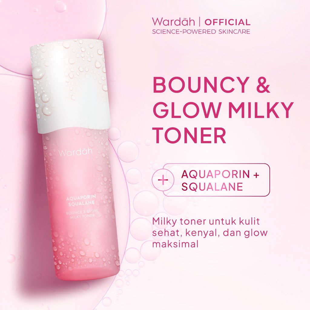 NEW! Wardah Aquaporin Squalane Bounce Glow Milky Toner 3 Liposome Ceramide Aquaporin95 ml Meningkatkan Hidrasi dan Memperbaiki Skin Barrier Untuk Kulit Glow dan Bouncy Toner Badan - Skincare