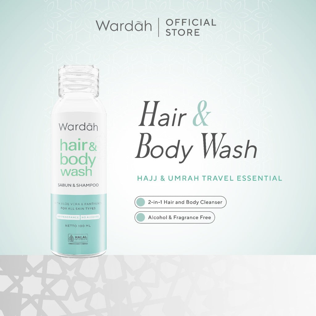 WARDAH Umrah & Hajj Package - Paket Haji dan Umroh - Hair and Body Wash, Face Cleanser, Sunscreen SPF 50 PA+++ , Anti Perspirant Deodorant, Moisturizer, Lip Treatment Balm, ZamZam Water Spray - Skincare