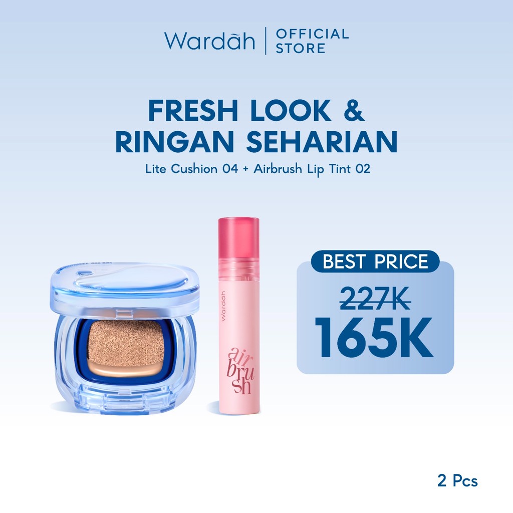WARDAH Paket Make Up Ringan Sepanjang Hari | Fresh Look, Flawless, Tahan Lama | Light+ Lite Skin Filter Cushion + Best Seller Lip | Glasting, Matte Lip Cream, Airbrush Lip Tint, Glossicle Peptide Balm, Moist Dew Tint | Light Plus Lightplus Bundle Makeup