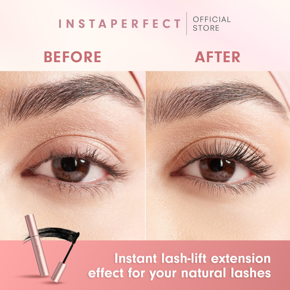 Instaperfect Eyes complexion set -  real skin high coverage complexion, healthy glow, blurring, bulu mata "jigrak", Instant lashlift (Skin glow mesh cushion + Noir lash mascara)