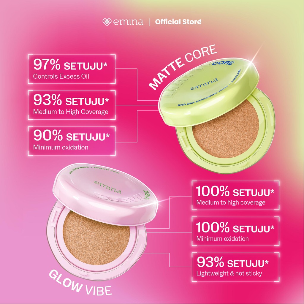 [SPECIAL 11.11] NEW! Emina Glow & Matte 3in1 Skincare Cushion SPF 50 PA++++ 13 G | Flawless Lightweight Make Up Foundation Glowing Skin Transferproof Full High Coverage Bedak Waterproof Sweatproof Dewy Moisturizer Hydrating Barrier Non-Comedogenic BB Crea
