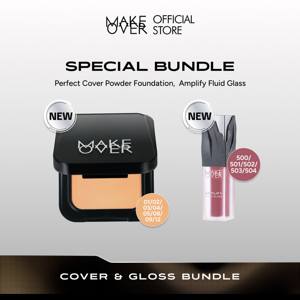 [SPECIAL 11.11] MAKE OVER Cover and Gloss Bundle: NEW! Perfect Cover Powder Foundation FULL SIZE + NEW! Amplify Fluid Glass - Paket Lengkap Lip Glass Gloss Rasa Lip Balm dengan TWC Two Way Cake Tahan Lama 16 Jam Pigmented Blur Powder
