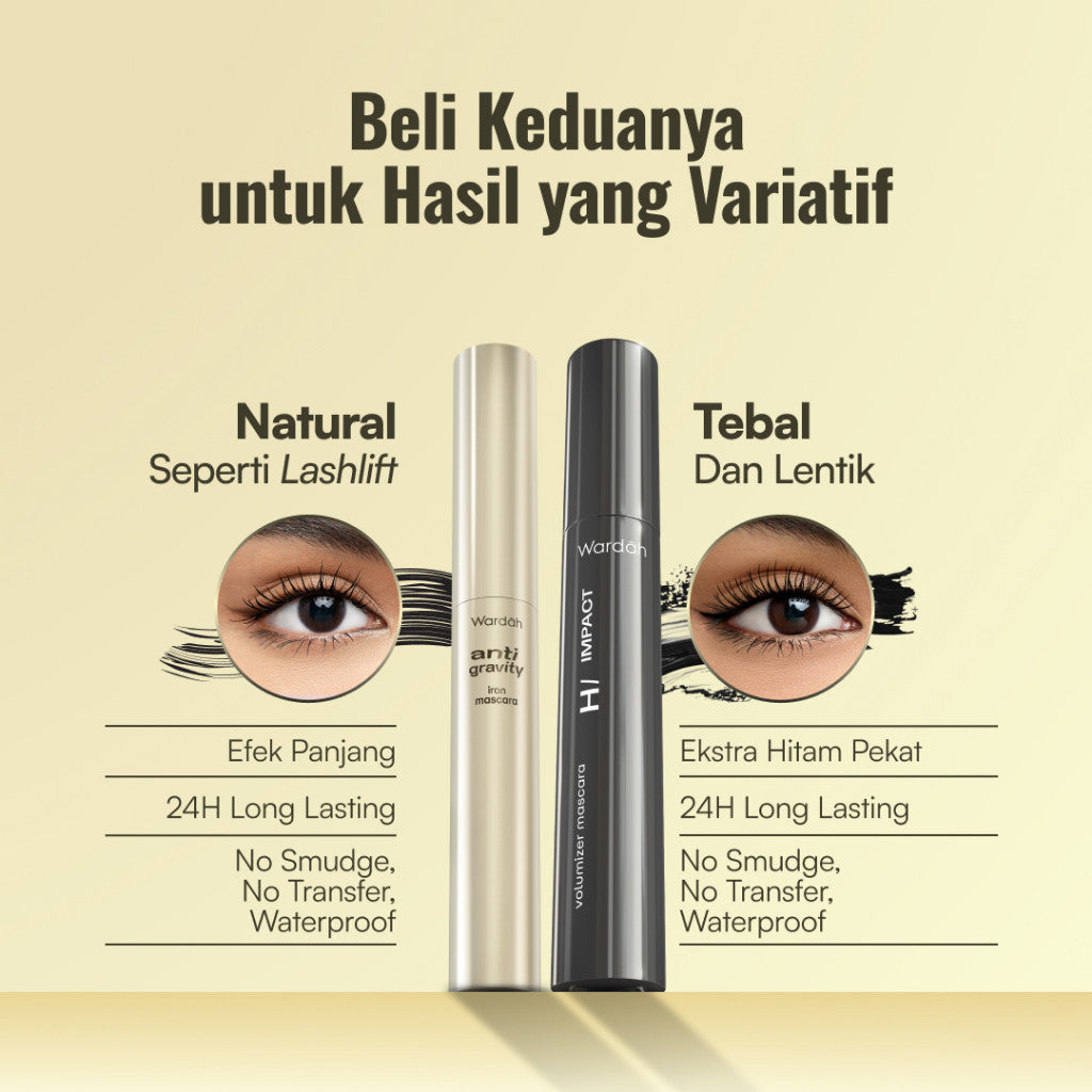 [Wardah Member Exclusive] NEW! WARDAH Mascara - Anti-Gravity Iron Mascara, Hi-Impact Volumizer Mascara, Wardah Zero Trace Mascara Remover - Bulu Mata Lentik Tebal Panjang Natural Maskara Sashfir Ringan Tahan 24 Jam Smudgeproof Waterproof No Clumpy -Makeup