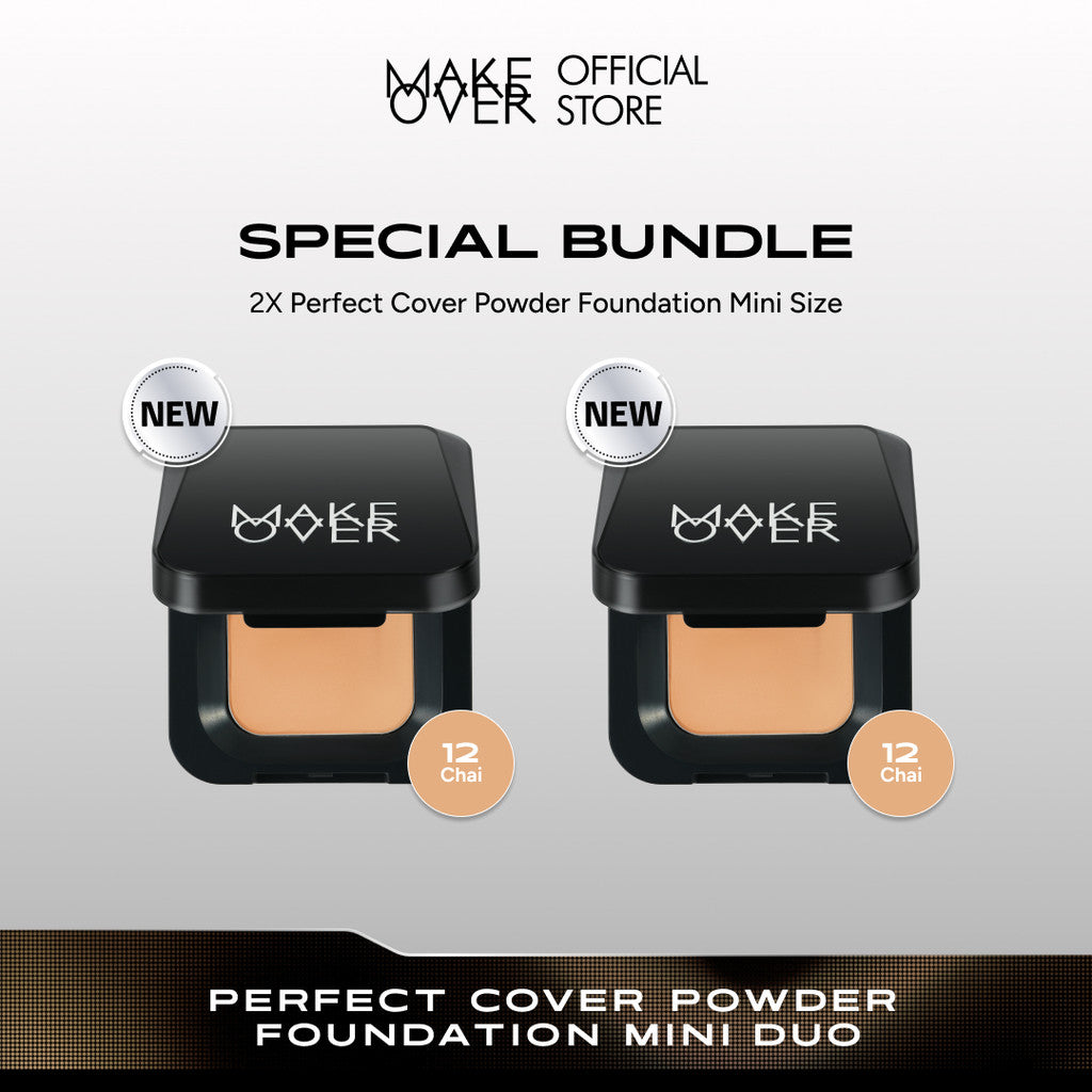 [SPECIAL 11.11] MAKE OVER Mini Duo: NEW! 2x Mini Perfect Cover Powder Foundation 4.4 g - TWC Two Way Cake Cover Melt and Blur Powder 16H Blurring Velvet Smooth Finish Bedak Padat Compact High Coverage Ringan Wajah Flawless Make Up Tahan Lama Non-Comedogen