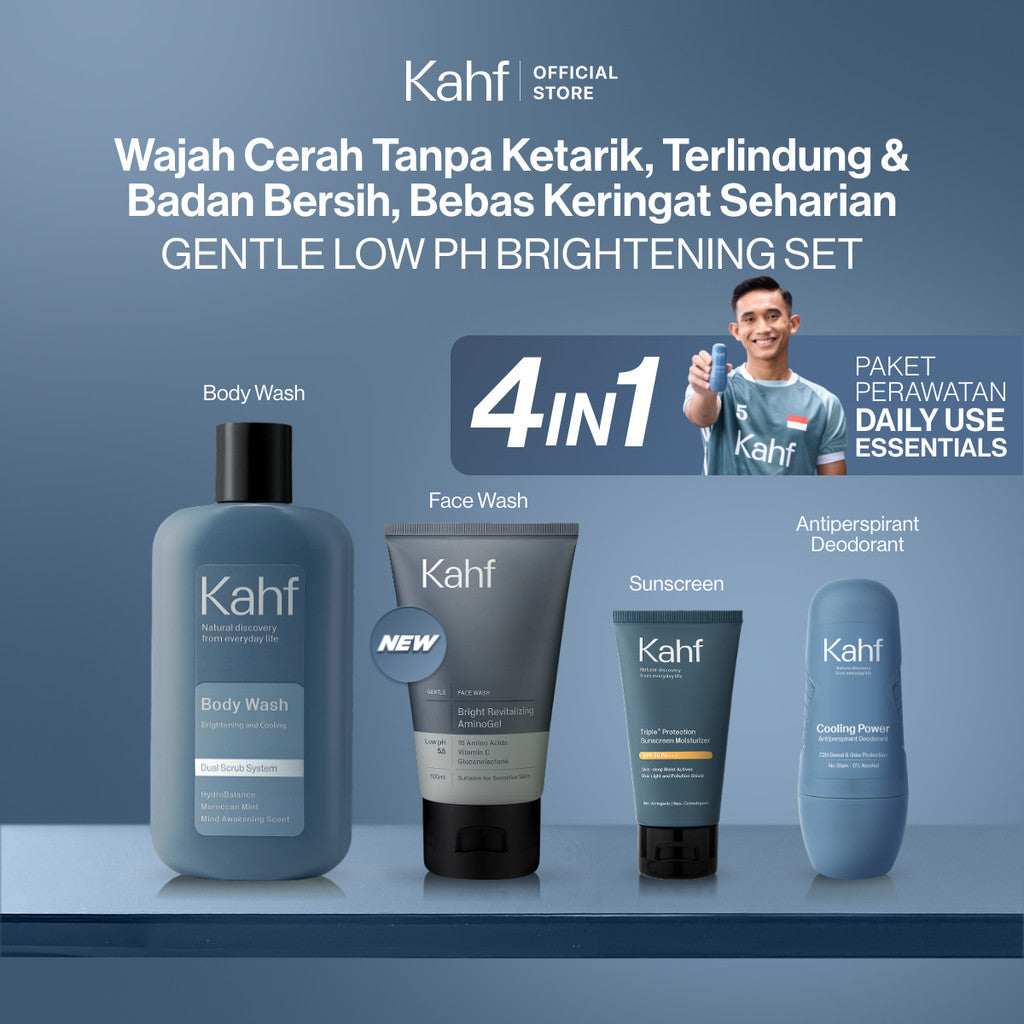 [PAKET CHAMPION RACING CARE - KAHF BUNDLE 4IN1 PAKET PERAWATAN DAILY USE ESSENTIALS : WAJAH CERAH & BADAN ANTI BAU] Paket Personal Care (Face Wash + Sunscreen Moisturizer + Body Wash + Deodorant) - Suitable for Daily Use