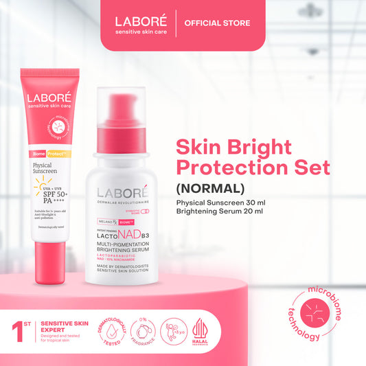 Labore Skin Bright Protection Set -   Multi-Pigmentation Brightening Serum 20 ml |   Physical Sunscreen 30 ml - Serum Brightening Mencerahkan Mengatasi Multi Pigmentasi Bekas Jerawat Sunscreen Kulit Normal dan Berjerawat Skincare Best Seller