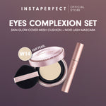Instaperfect Eyes complexion set -  real skin high coverage complexion, healthy glow, blurring, bulu mata "jigrak", Instant lashlift (Skin glow mesh cushion + Noir lash mascara)