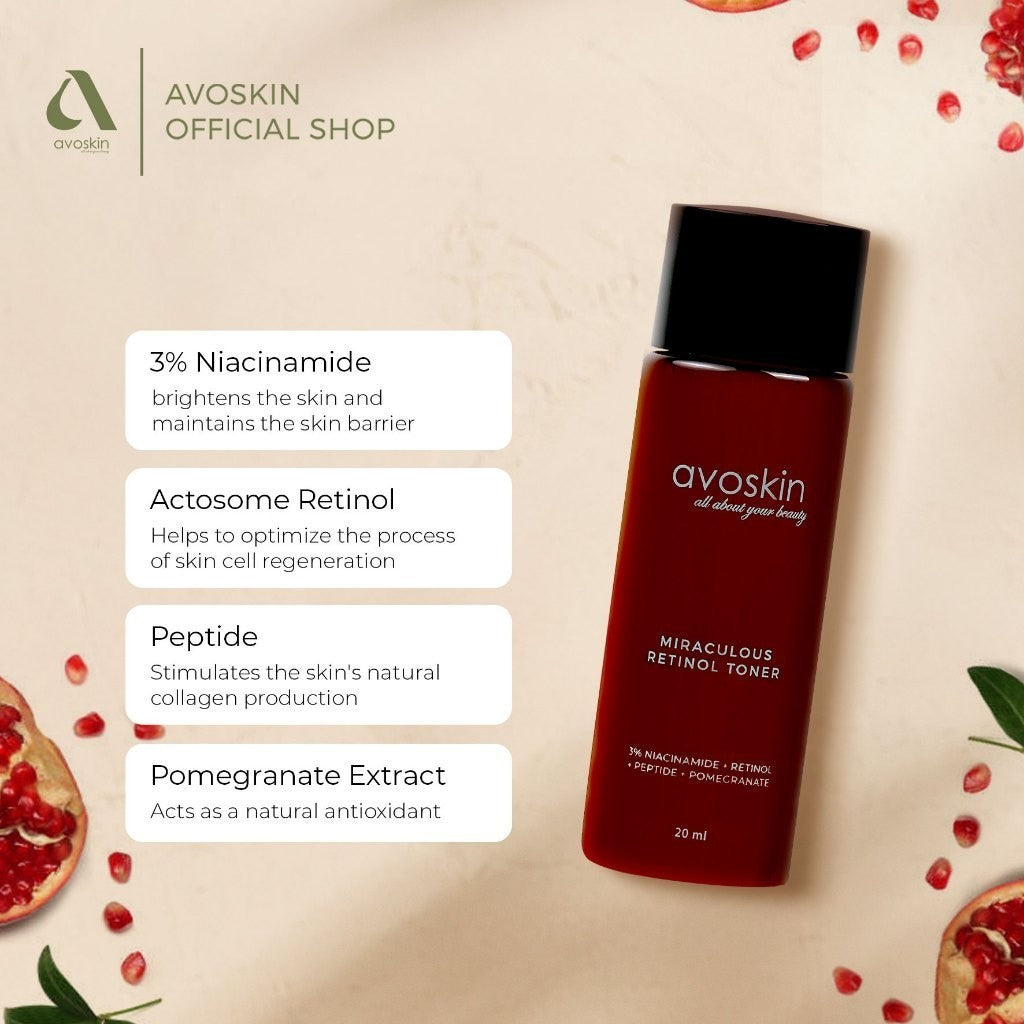 [SPECIAL PRICE ] Travel Toner Avoskin Miraculous Retinol 20ml-Best 2 in 1 Retinol Niacinamide - Anti Aging & Samarkan Kerutan