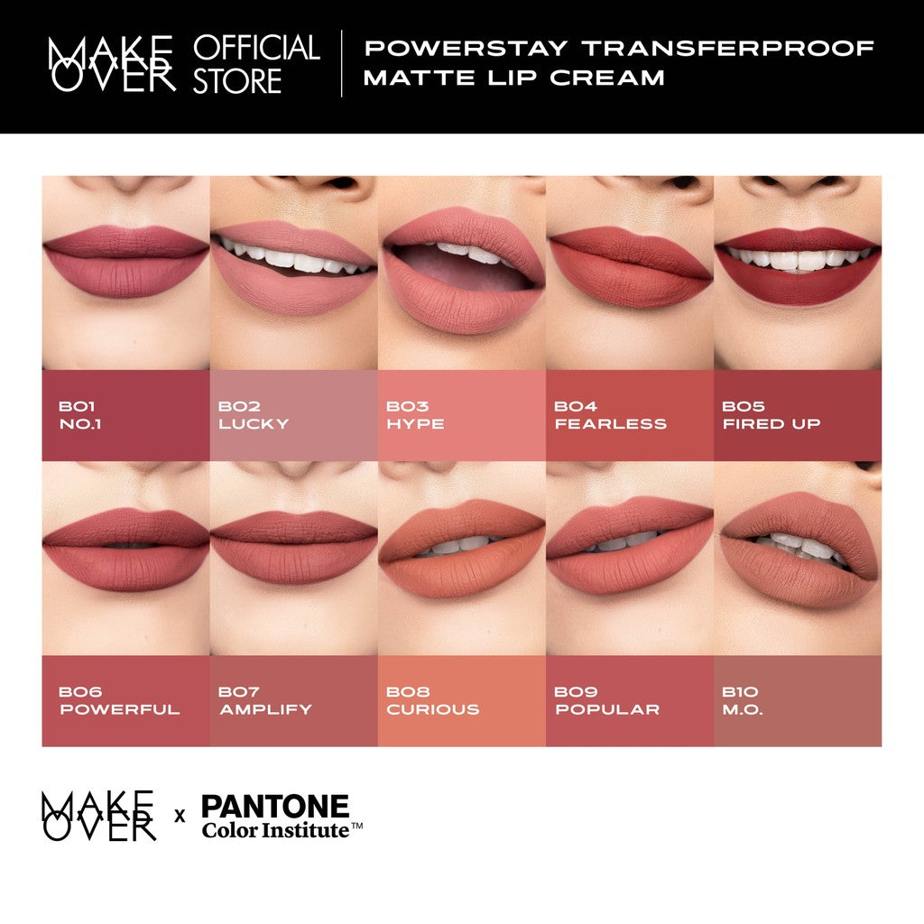 MAKE OVER Face Lip Matte Bundle: NEW! Perfect Cover Powder Foundation Mini + Transferproof Matte Lip Cream  - Paket Lengkap Lips Matte dan Bedak Anti Crack Flawless Lipstick Lip Cream Pigmented