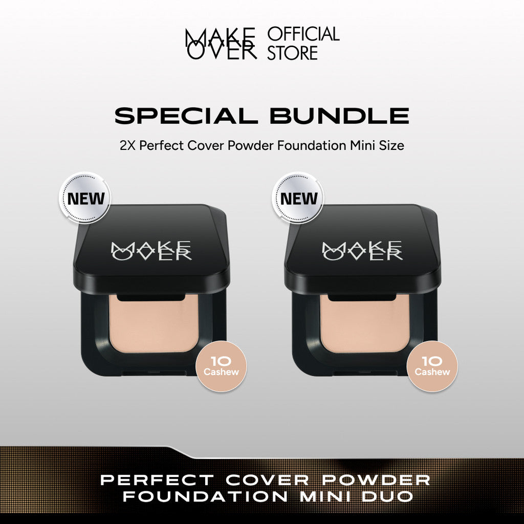[SPECIAL 11.11] MAKE OVER Mini Duo: NEW! 2x Mini Perfect Cover Powder Foundation 4.4 g - TWC Two Way Cake Cover Melt and Blur Powder 16H Blurring Velvet Smooth Finish Bedak Padat Compact High Coverage Ringan Wajah Flawless Make Up Tahan Lama Non-Comedogen