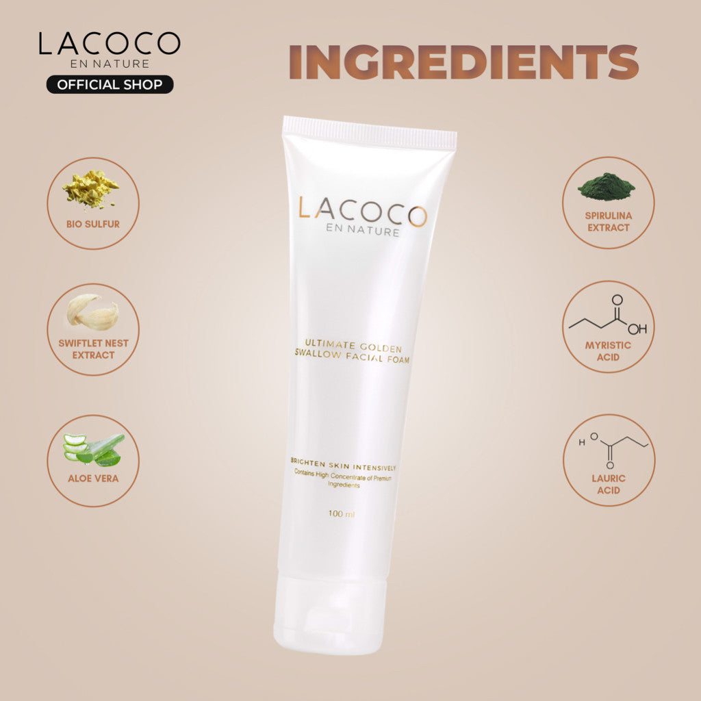 Lacoco Ultimate Golden Swallow Facial Foam 100ml - Facial Wash Pembersih Wajah Tanpa Rasa Kering