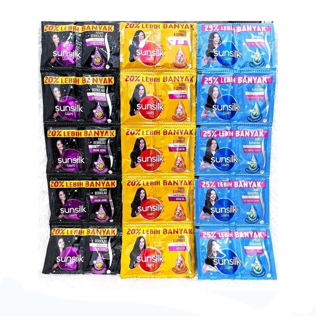 SUNSILK Shampoo Sachet Renceng 12 Pcs | Shampo Sunsilk 10ml Glossy Black, Silky Smooth