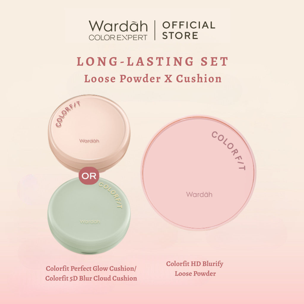 WARDAH Colorfit HD Blurify Loose Powder + Colorfit Perfect Glow Cushion / Colorfit 5D Blur Cloud Cushion - Bedak Tabur Tahan Minyak Halus Long Lasting Oil Control - Makeup