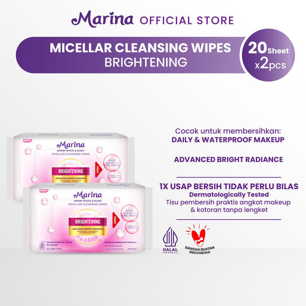 Marina Expert White & Glow Micellar Cleansing Wipes – Brightening [2pcs]