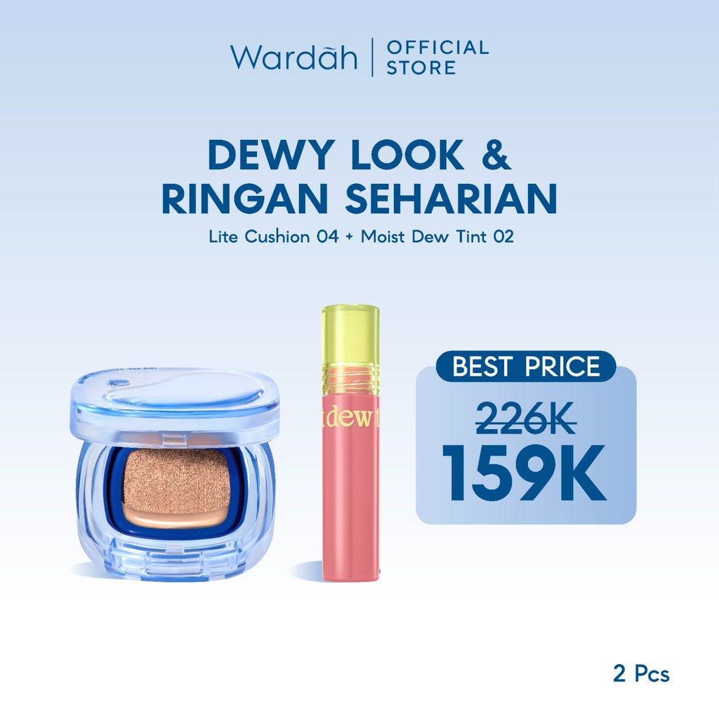 WARDAH Paket Make Up Ringan Sepanjang Hari | Fresh Look, Flawless, Tahan Lama | Light+ Lite Skin Filter Cushion + Best Seller Lip | Glasting, Matte Lip Cream, Airbrush Lip Tint, Glossicle Peptide Balm, Moist Dew Tint | Light Plus Lightplus Bundle Makeup