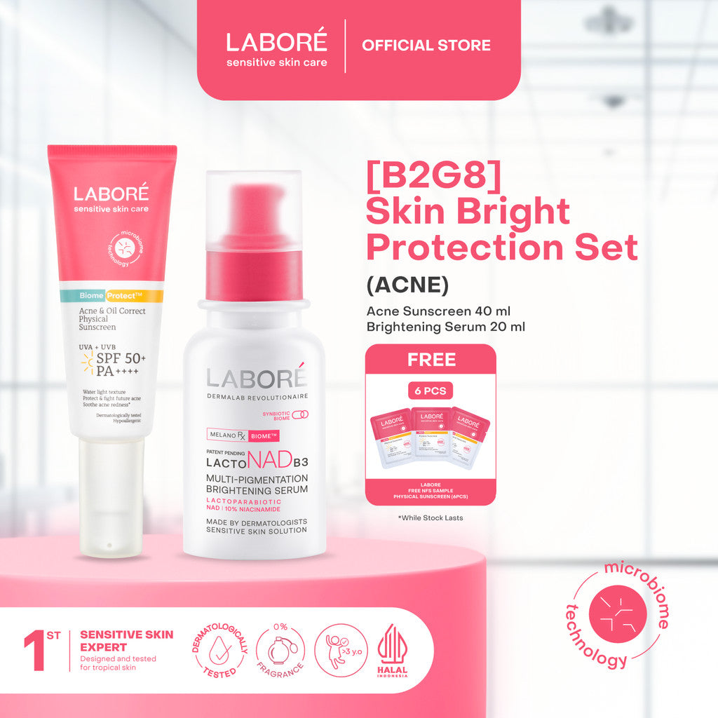 Labore Skin Bright Protection Set -   Multi-Pigmentation Brightening Serum 20 ml |   Physical Sunscreen 30 ml - Serum Brightening Mencerahkan Mengatasi Multi Pigmentasi Bekas Jerawat Sunscreen Kulit Normal dan Berjerawat Skincare Best Seller
