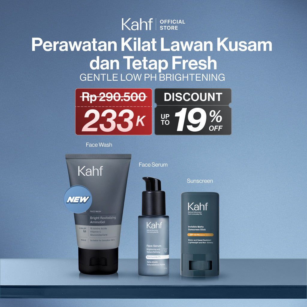 [KAHF BUNDLE 3IN1 PAKET PERAWATAN WAJAH : SKINCARE HEMAT WAKTU UNTUK COWOK YANG MAU BEBAS KUSAM] Paket Perawatan Kilat Lawan Kusam & Tetap Fresh (Face Wash + Serum + Sunscreen Stick) - Suitable for Daily Use