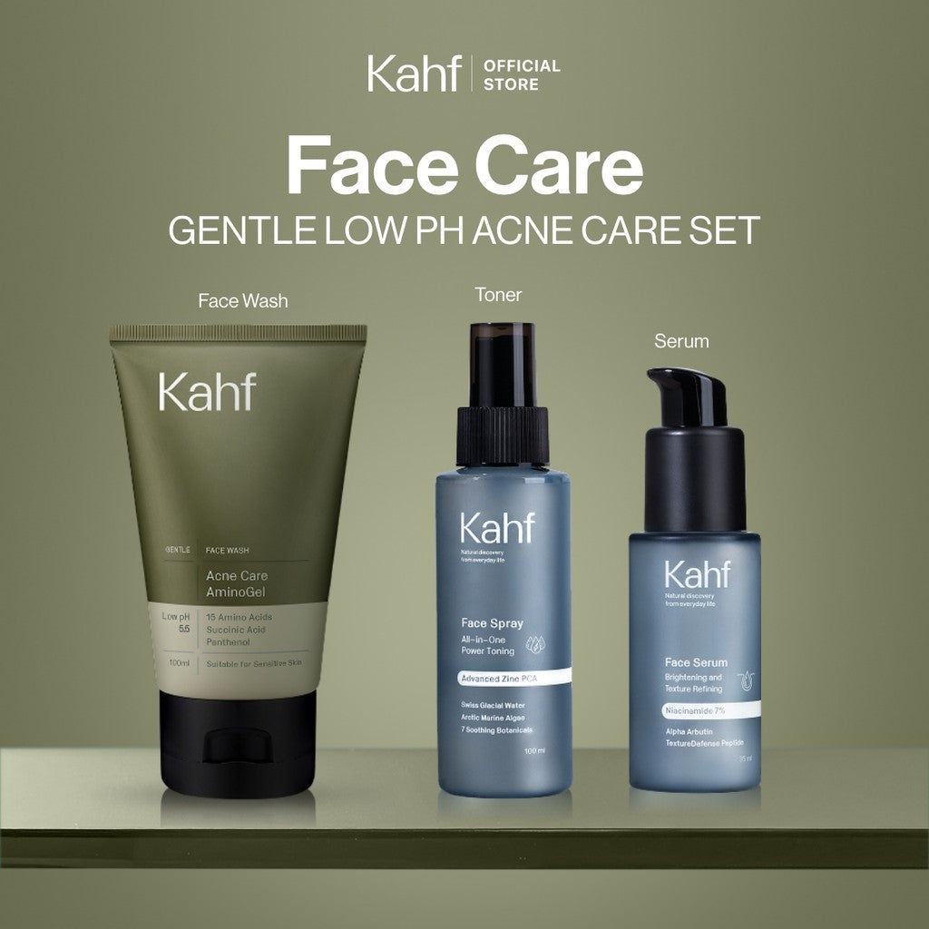 [NEW! BEBAS JERAWAT TANPA RASA KETARIK] Kahf Acne Care Amino Gel Face Wash 100 ml – Sabun Cuci Muka Pria Kulit Sensitif & Berjerawat dengan Hypochlorous Acid, Panthenol, Succinic Acid, Glycerin – Gentle Cleanser Low pH untuk Daily Use