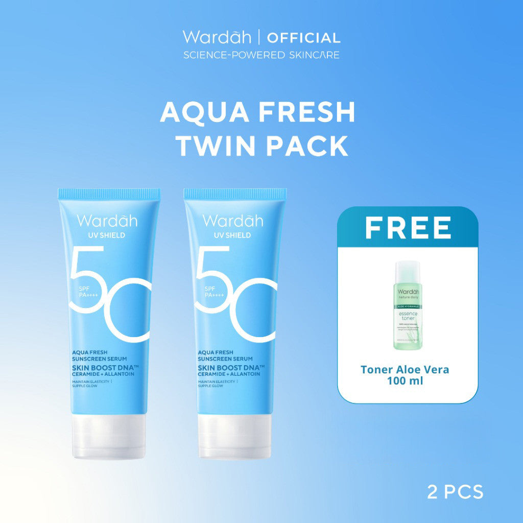 TWINPACK Wardah UV Shield Airy Smooth, Acne Calming, Aqua Fresh, Essential, Tone Up, Physical Sunscreen - Skincare