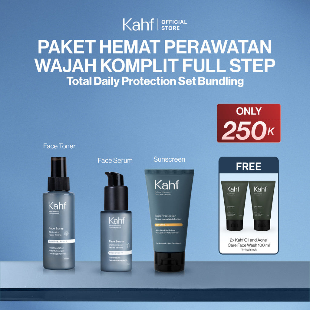 [KAHF BUNDLE 3IN1 PAKET PERAWATAN WAJAH KOMPLIT FULL STEP] Total Daily Protection Set Bundling (Toner + Serum + Sunscreen) - Suitable for Daily Use