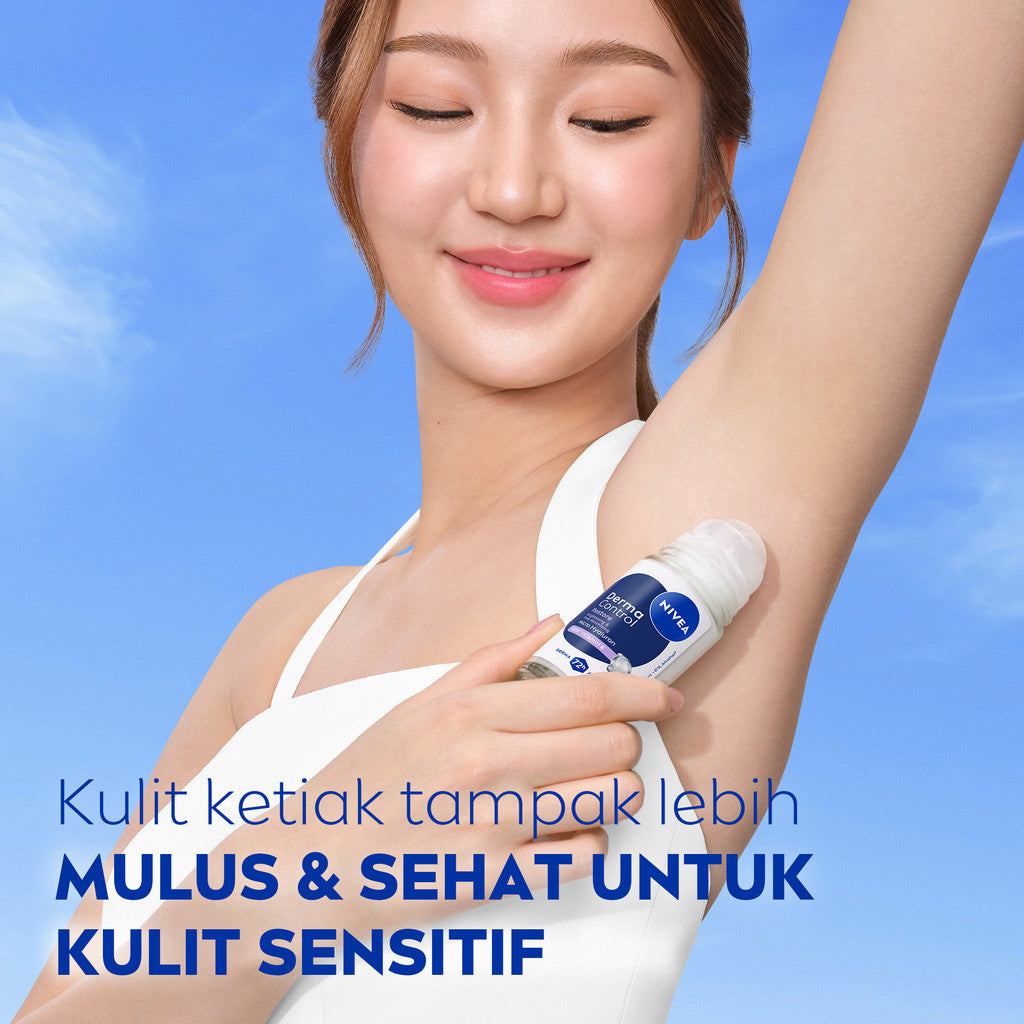 NIVEA Deodorant Roll On Derma Control Restore 50ml - Deodoran wanita skin barrier memperbaiki kulit ketiak sensitif mencerahkan anti keringat berlebih bau badan penggunaan harian tidak lengket - Hyaluron, Vitamin E, Antiperspiran, 0% Alkohol, Halal