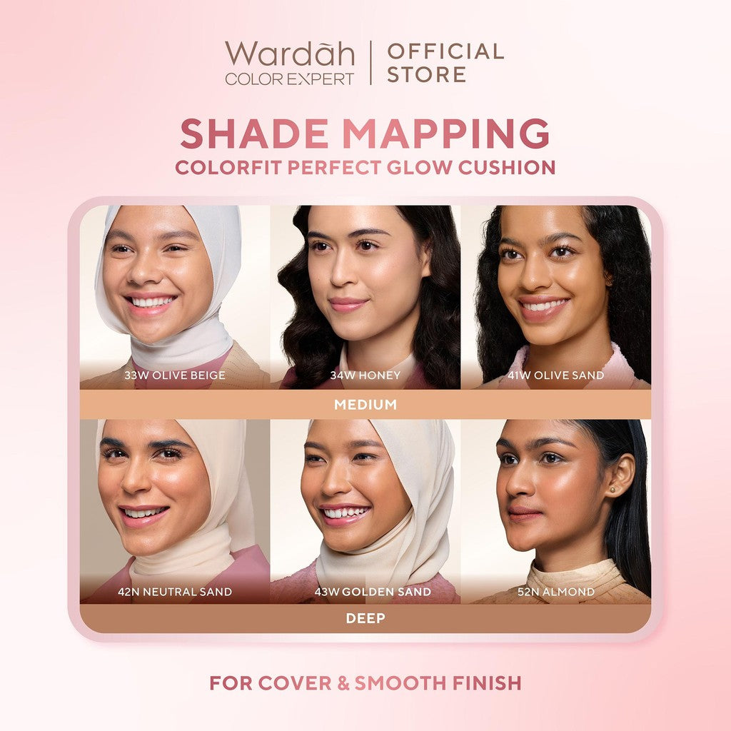 Wardah Colorfit Perfect Glow Cushion 15 g - Medium-High Coverage Hingga 12 Jam Dengan SPF 40 PA - Dilengkapi Dengan Glow Perfecting Pigment & Skincare-infused CICA + Hydra B-Glucan - Hasil Akhir Glowing - Makeup